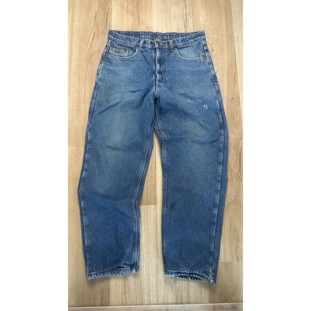 VTG Full Blue Flannel-Lined Denim Jeans Classic 5 Pocket Relaxed Size 34